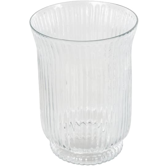 Clear Round Glass Ribbed Fluted Decorative Candle Holder